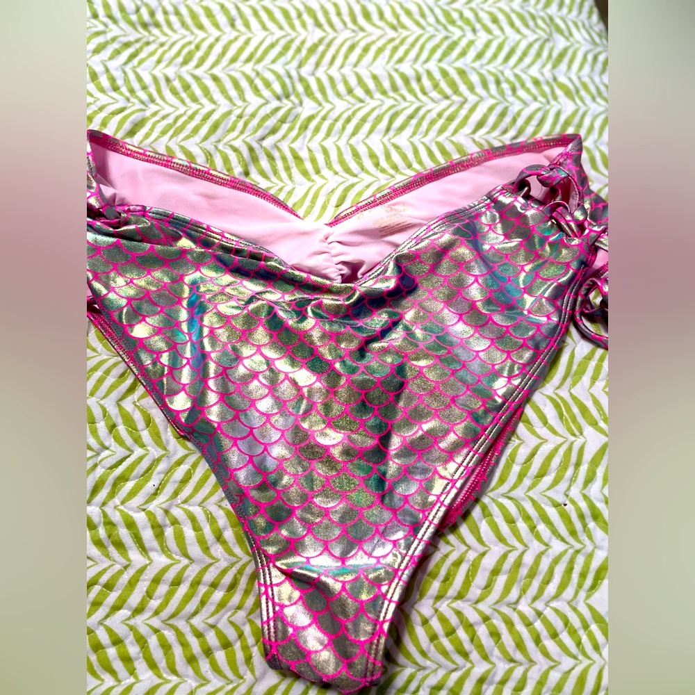 Curvy Beach 3X Pink and Green Mermaid Scale Bikini Bottom Plus Curvy